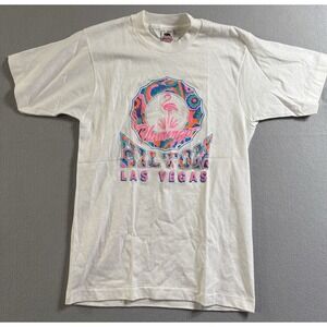 Vintage Flamingo Shirt Size Medium White 90s Hilton Las Vegas Single Stitch